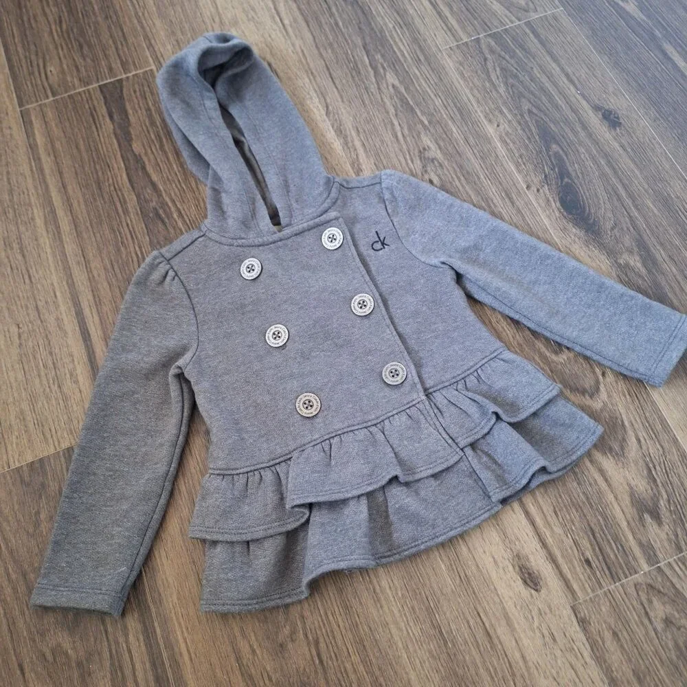 💙 Calvin Klein Jeans Girls Double Breasted Jacket Size 2T Preppy Fall Warm Ruff